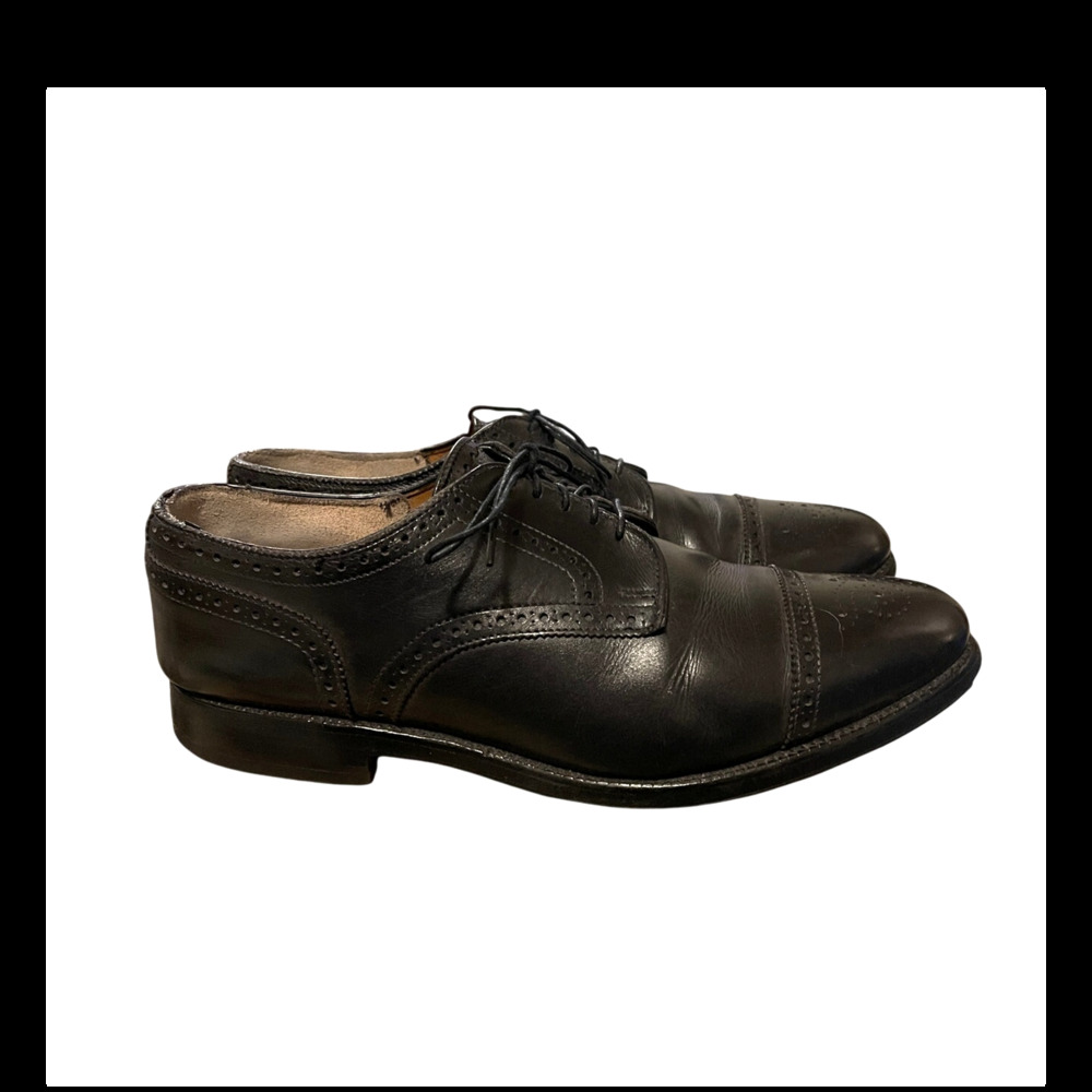 Allen Edmonds 10.5 SANFORD $450 Cap Toe Leather Dress Shoes Brogue Oxfords Black